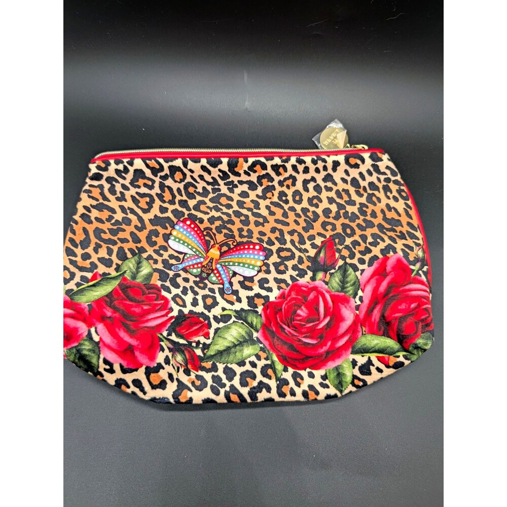 Estée Lauder Makeup Bag Fabric Zip Pouch Leopard Print Rose Floral Multicolor
